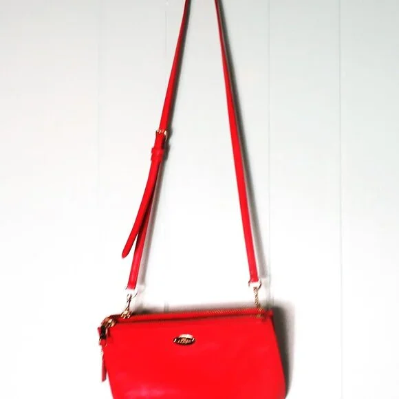 Coach Leather Crossbody Bag Wristlet Red - Picture 8 of 12